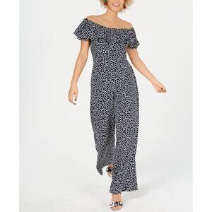 Betsey Johnson Women's Off-Shoulder Polka Dot Jumpsuit Size 16W Navy/White NWOT